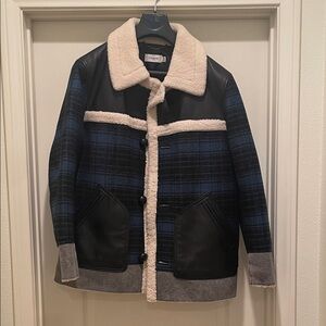 Coach Men's Blue and Black Plaid shearling jacket Men's Large
